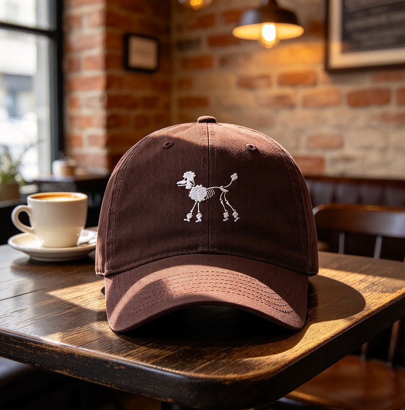 Washed Cotton Dad-Style Baseball Cap with Poodle Motif