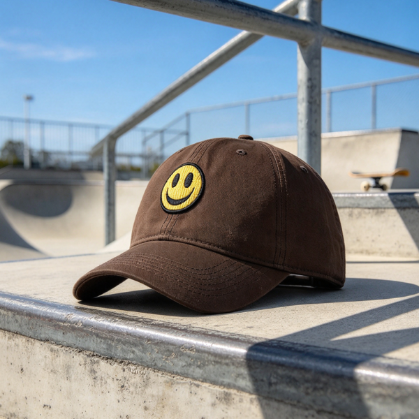 Unstructured Embroidered Smile Face Baseball Cap