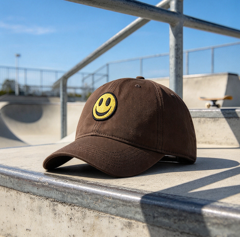 Unstructured Embroidered Smile Face Baseball Cap