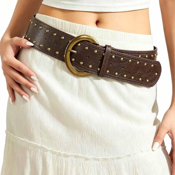 Women’s Wide Western Leather Belt with Buckle