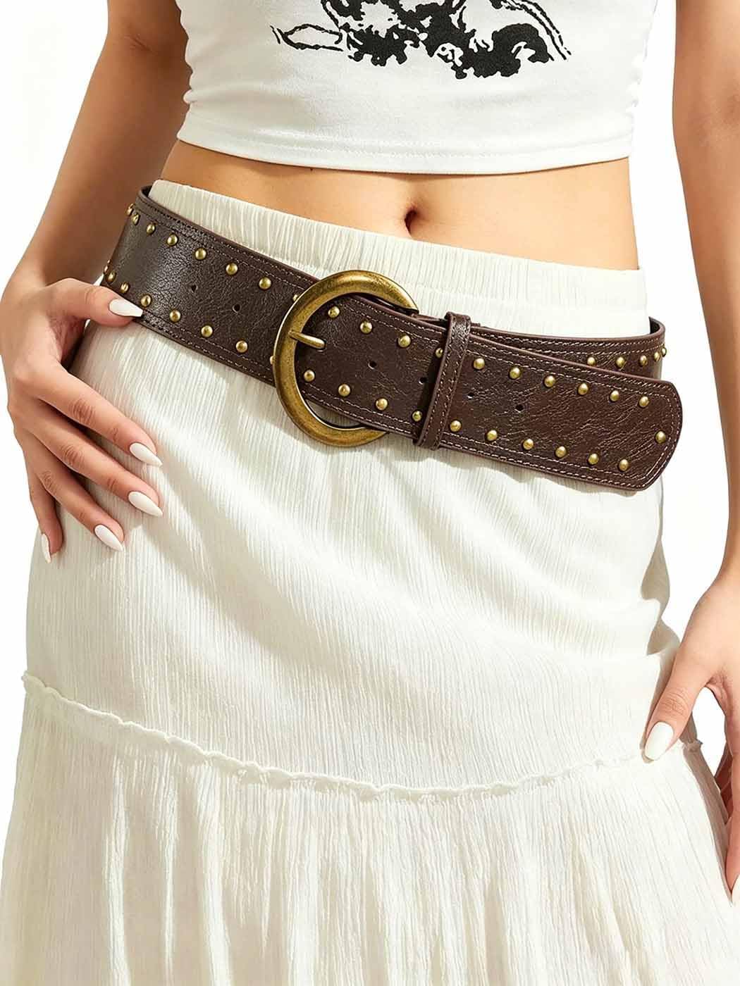 Women’s Wide Western Leather Belt with Buckle
