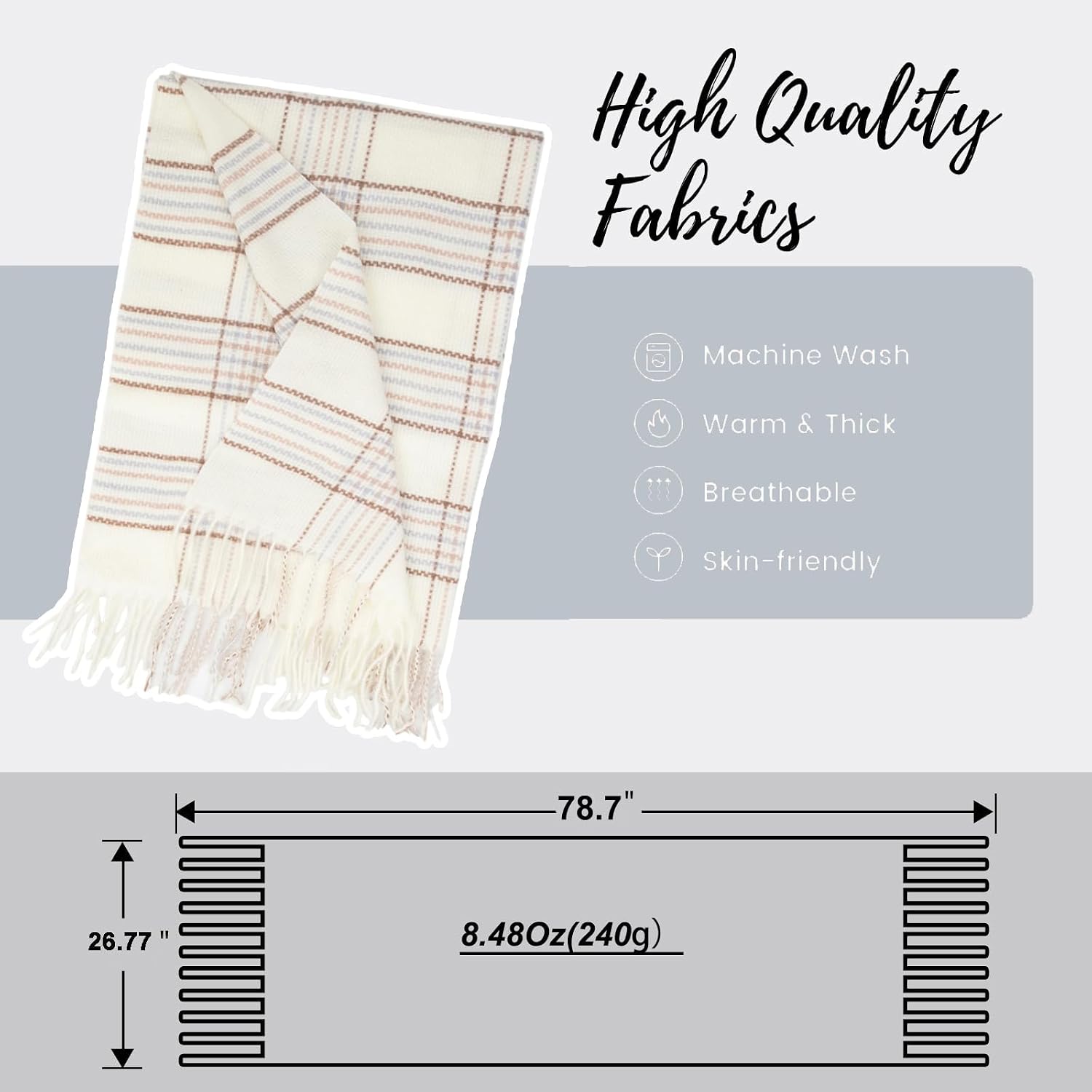 Women’s Oversized Checked Plaid Winter Shawl Wrap - Image 2