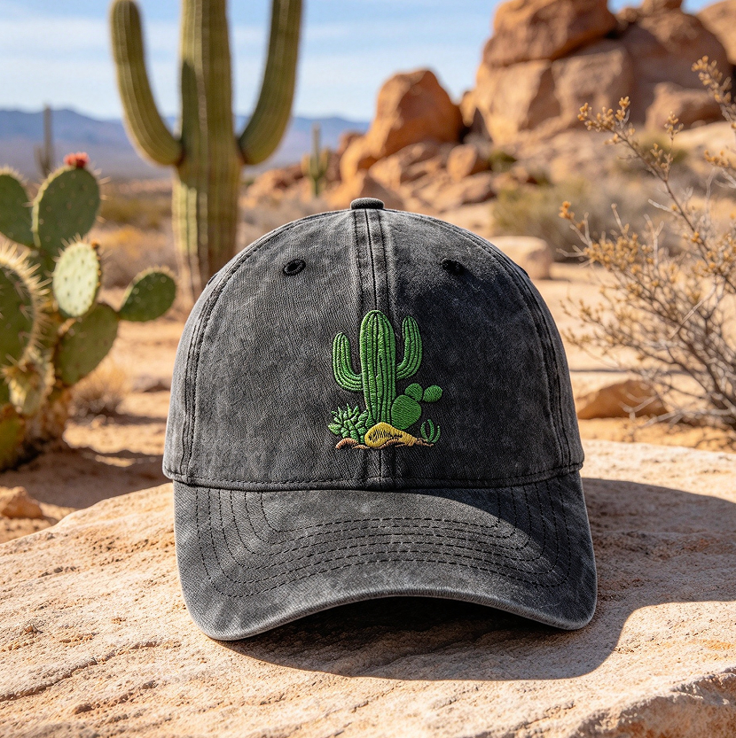 Cotton Dad-Style Baseball Cap with Cherry Cactus Motif