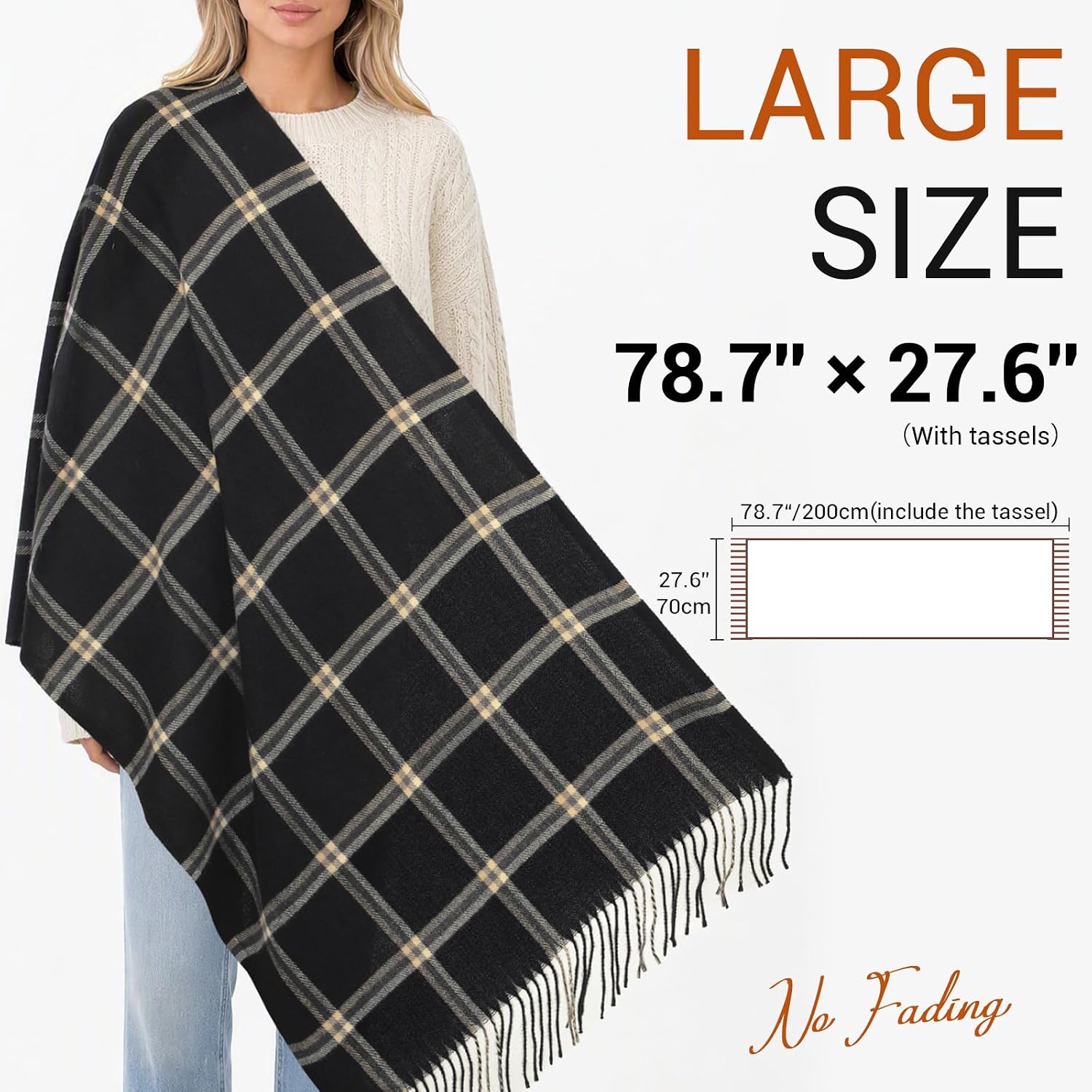 Oversized Long Plaid Winter Shawl Wrap - Image 2