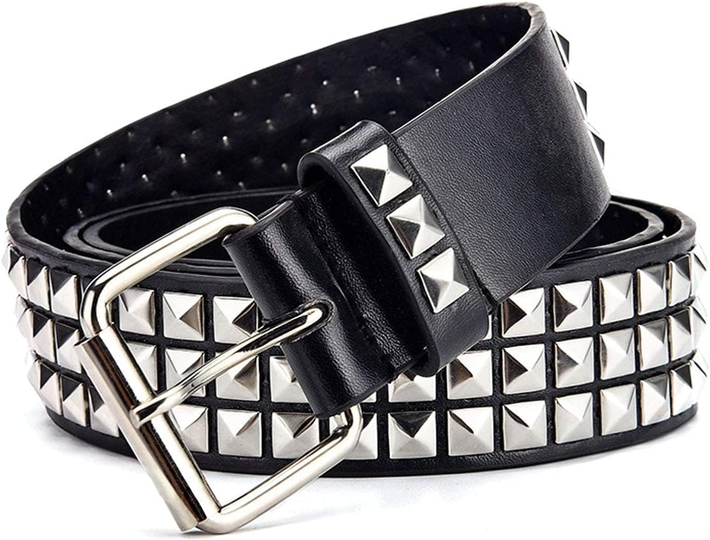 Black Studded Punk Belt with Pyramid Studs - Image 2