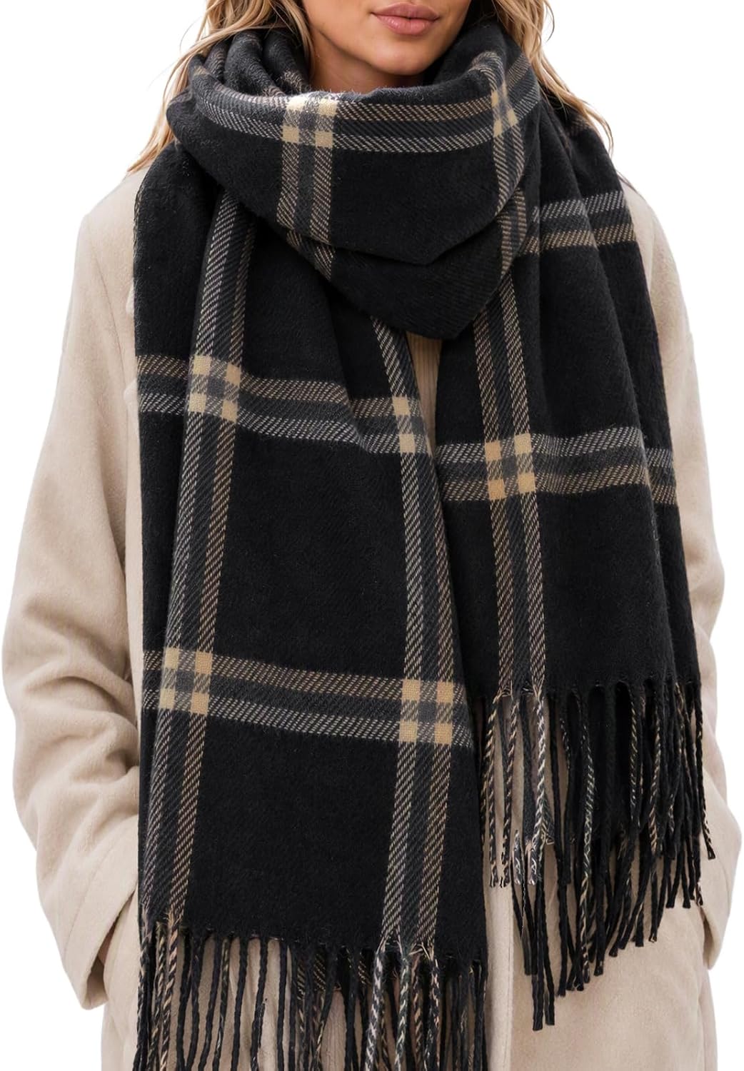 Oversized Long Plaid Winter Shawl Wrap