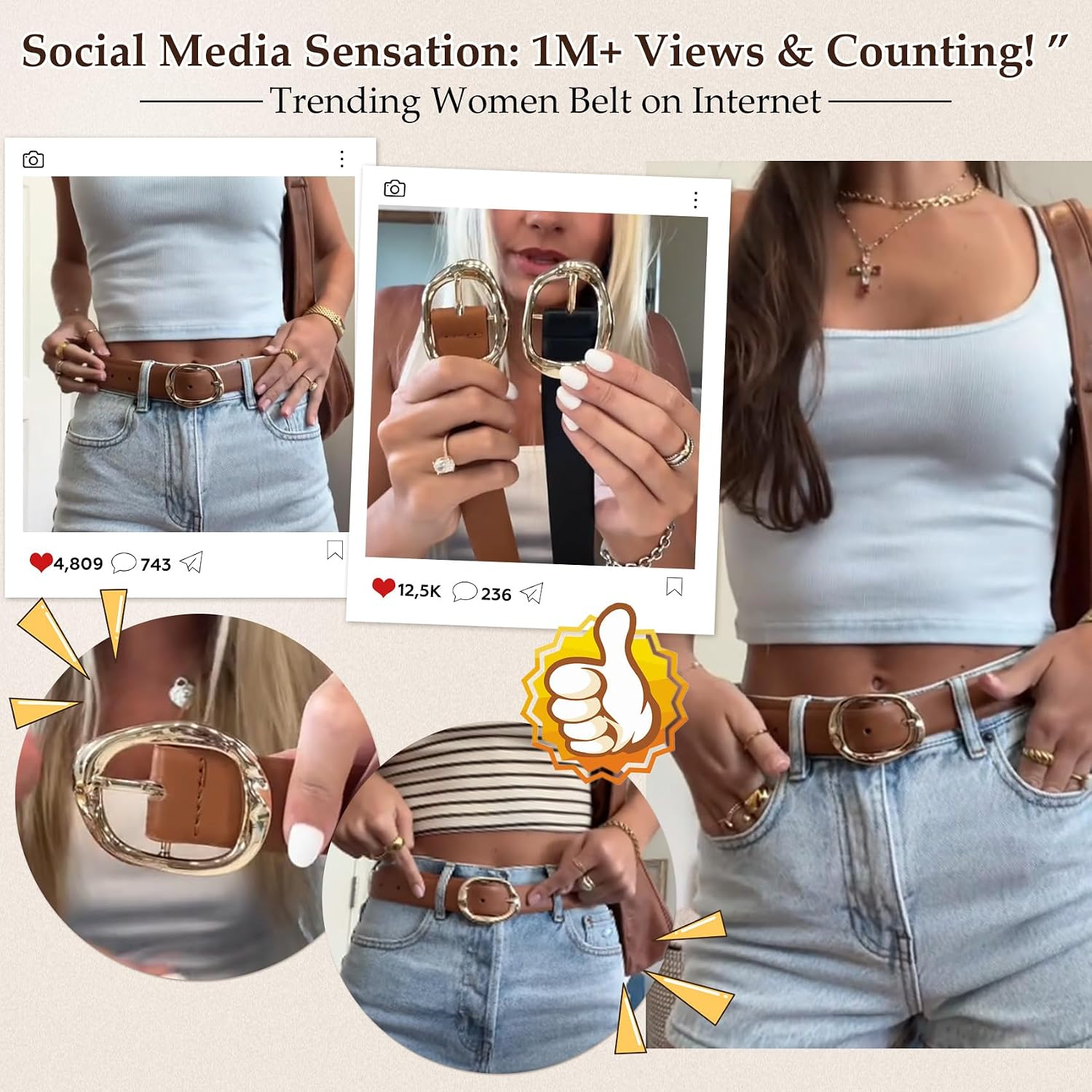 Women’s Casual Leather Waist Belt with Buckle - Image 2