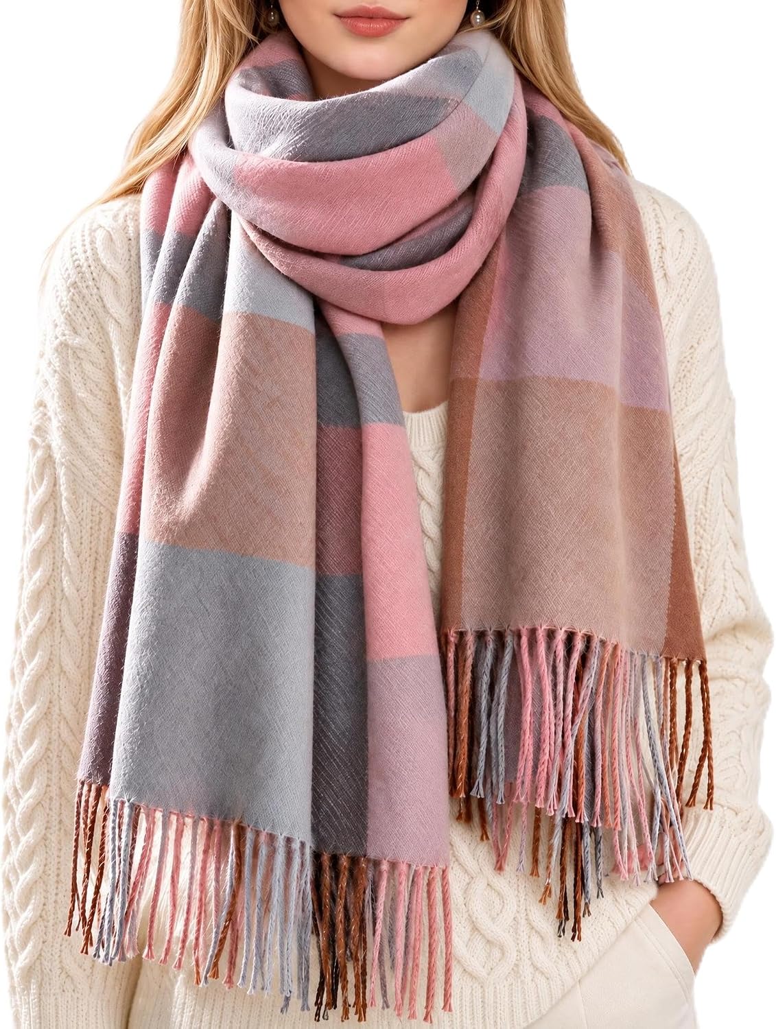 Thick Warm Plaid Blanket Scarf for Women - Image 2