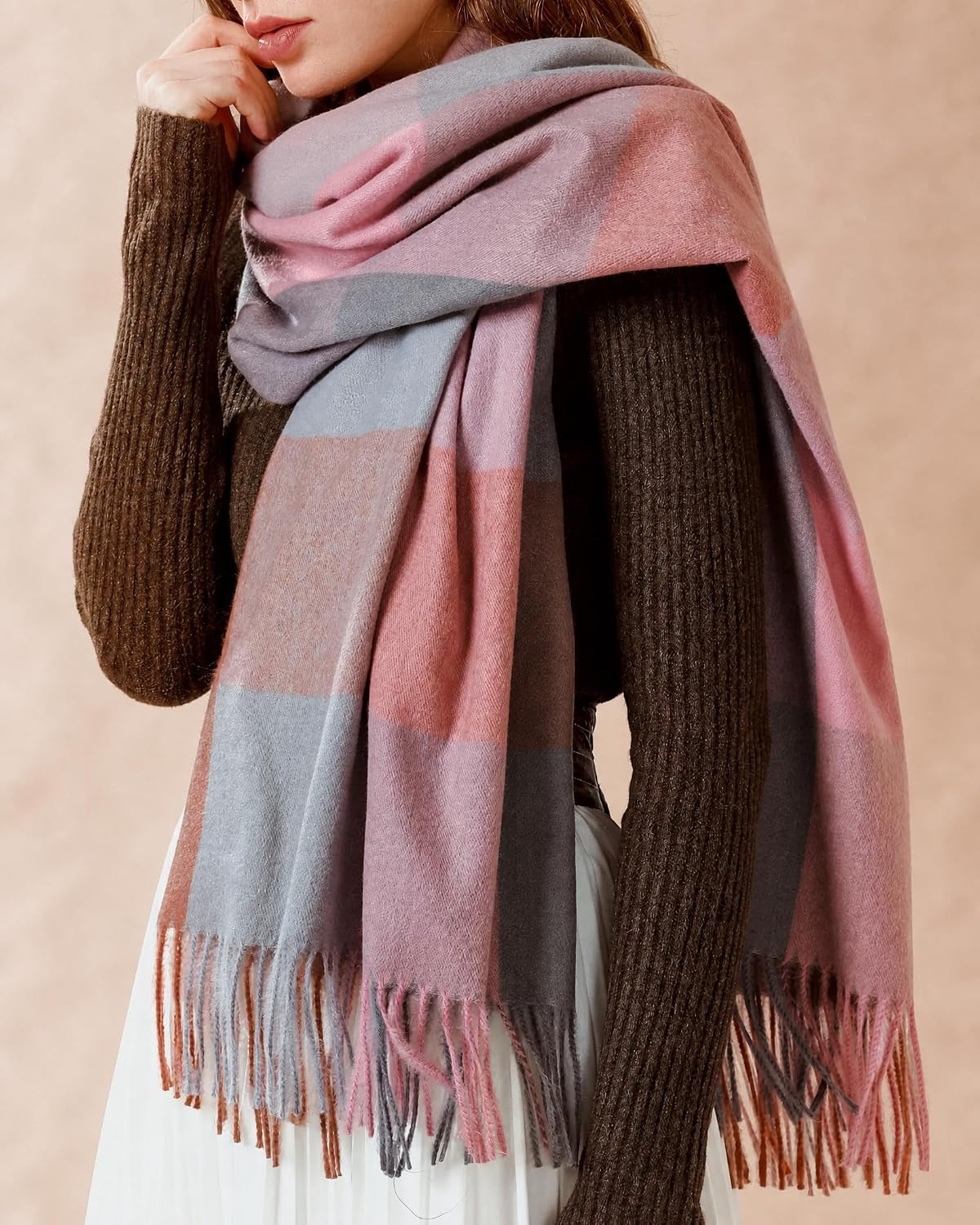 Thick Warm Plaid Blanket Scarf for Women