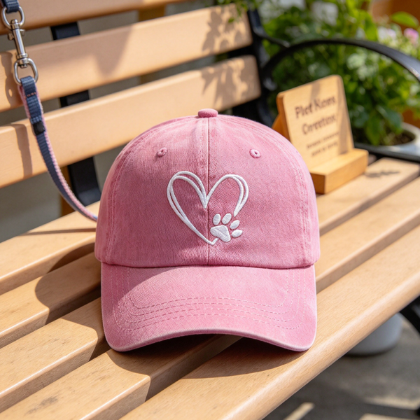 Cotton Baseball Cap with Dog Paw Heart Motif